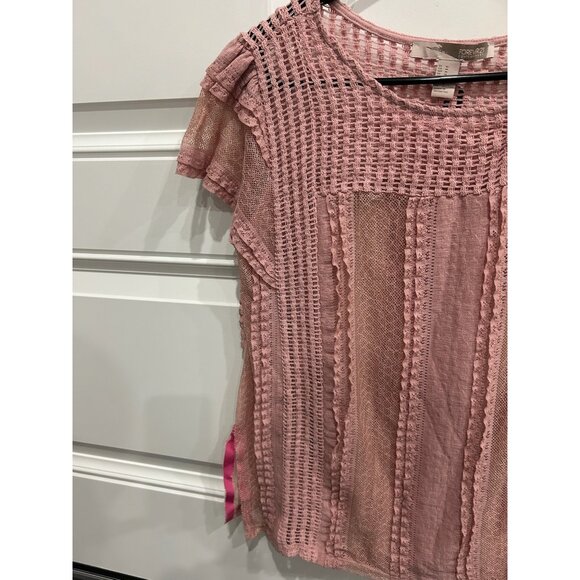 Forever 21 Pink Sheer Cap Sleeve Baby Doll Lace Knit Textured Top Sz Medium - Picture 4 of 9